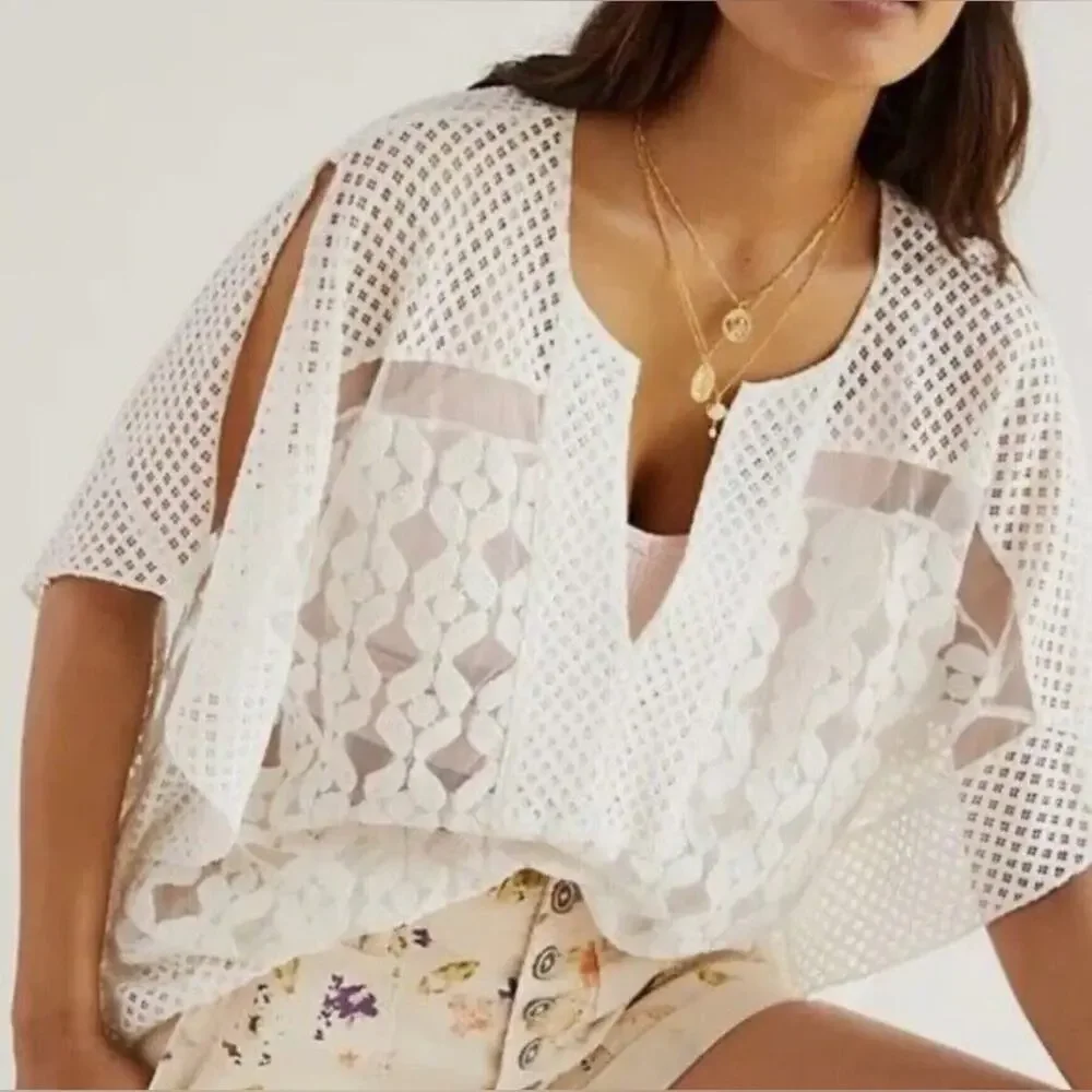 Anthropologie White Lace Poncho - Picture 2 of 9